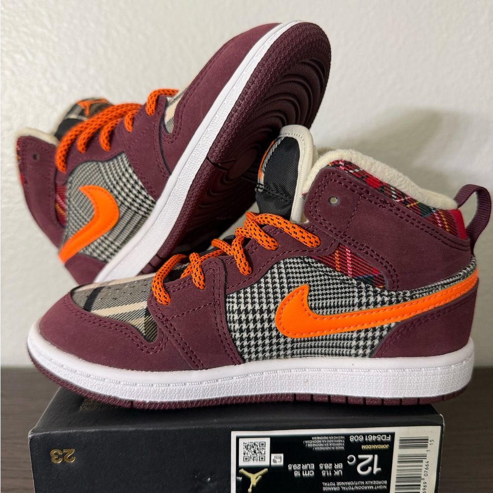 AIR Jordan 1 MID SE PS 'Plaid' New